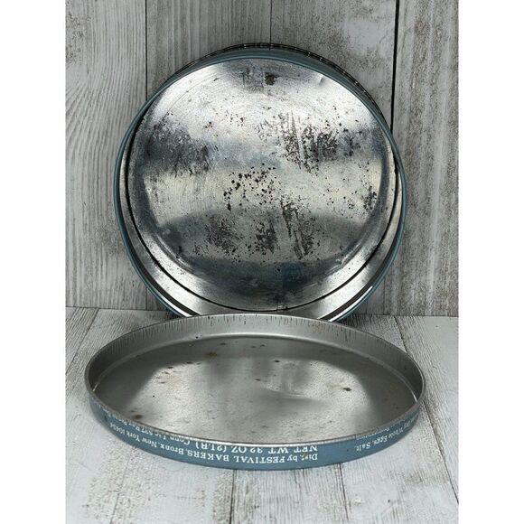 Vintage Round Blue & White Festival Bakers Tin With Greek Scene - Picture 4 of 4